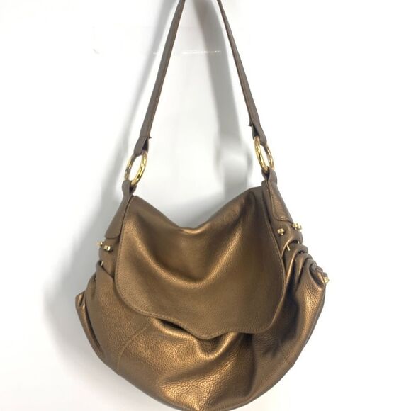 CHI Large Gold Leather Slouchy Shoulder Bag w Gold Hardware and matching Pouch - Picture 1 of 10